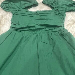 Green Puff Sleeve Sundress for Wedding Guest